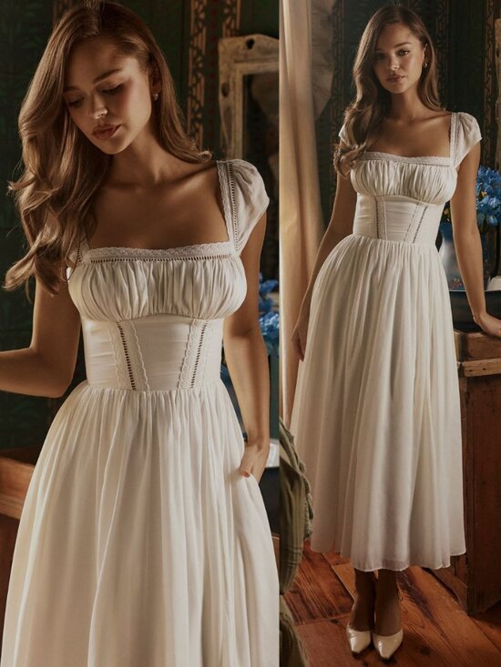 House of CB Dresses & Skirts - House of CB Thea Dress White Voile Broderie Anglais Lace Trim Midi Size XS
